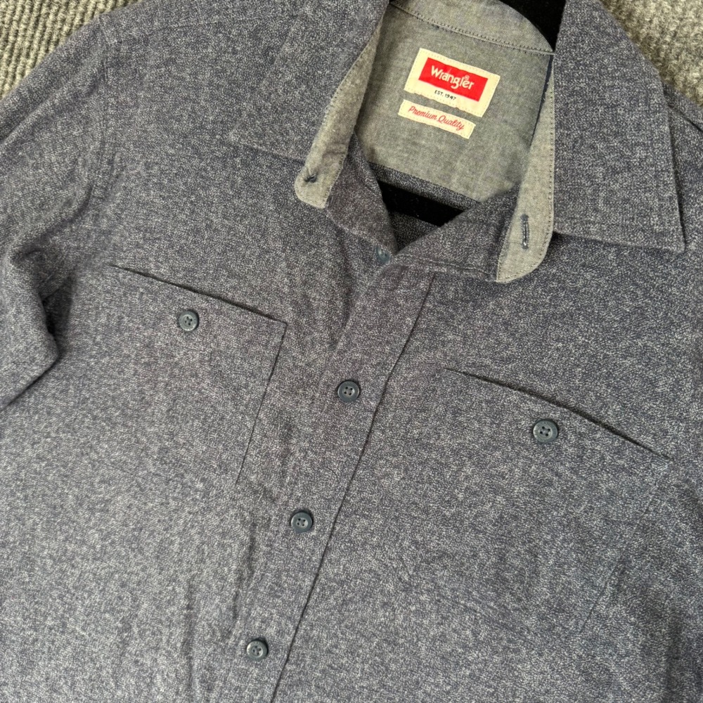 Wrangler Mens S Blue Chambray‎ Shirt Premium Quality Button Up Long Sleeve